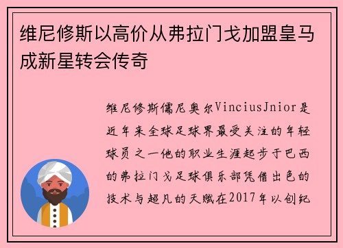 维尼修斯以高价从弗拉门戈加盟皇马成新星转会传奇 维尼修斯以高价从弗拉门戈加盟皇马成新星转会传奇